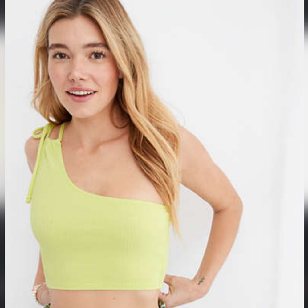 Aerie Ribbed Tie Cropped One Shoulder Tank Top Medium